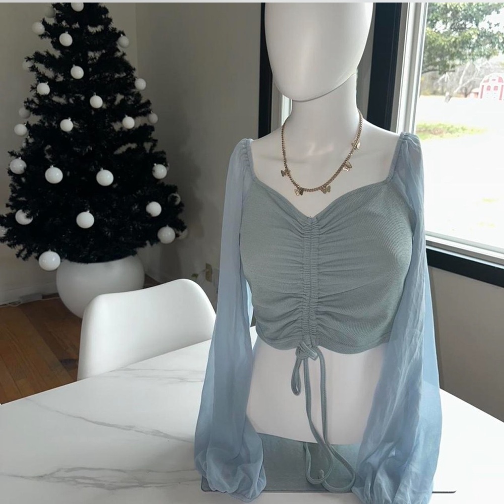 Elegant Blue Ruched Women's Top